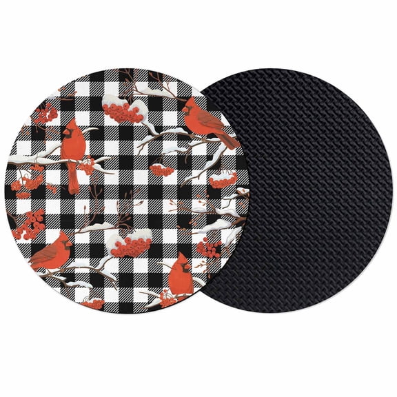 Christmas Cardinal Coasters Set of 2, Absorbent Coasters for Drinks, Winter Xmas Bird Branch Black White Plaid Coaster for Desk Coffee Table Protection, Home Decor House Warming Gifts 4"
