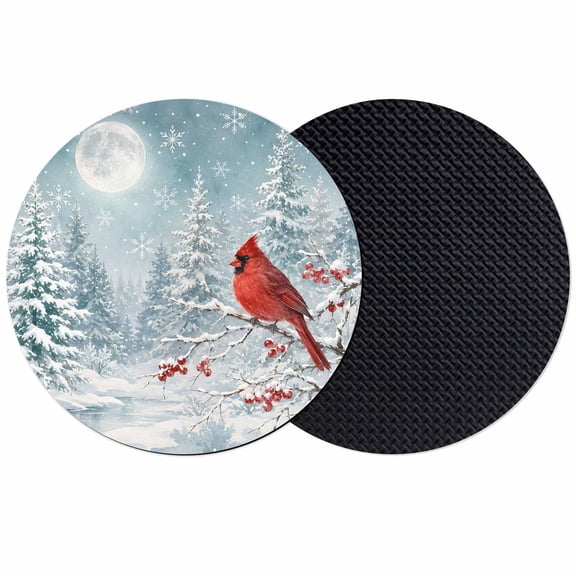 Christmas Cardinal Coasters Set of 2, Absorbent Coasters for Drinks, Xmas Trees Snowflake Winter Night Coaster for Desk Coffee Table Protection, Home Decor House Warming Gifts 4"