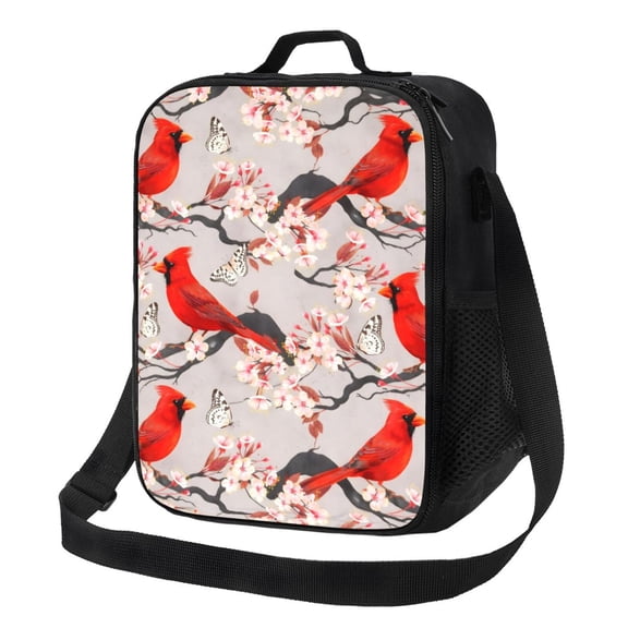 Christmas Cardinal Decor Lunch Bag Insulated Thermal Box with Shoulder Strap & Handle for Work and Picnic