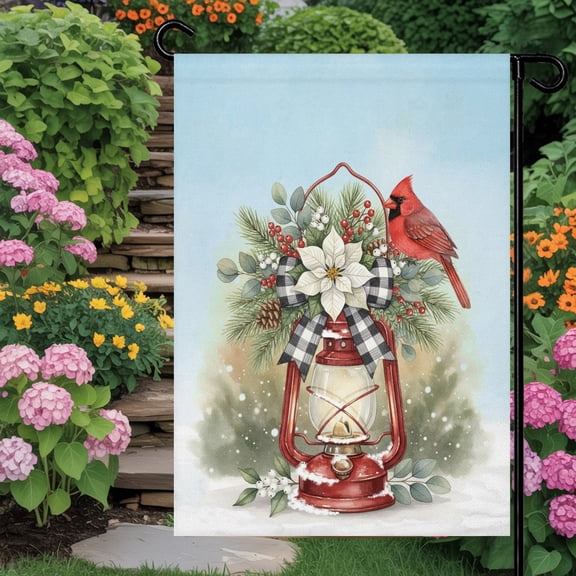 Christmas Cardinal Garden Flag 12x18 Double Sided - Welcome Garden Flags for All Seasons Outside Décor, Winter Xmas Poinsettia Berry Sky Blue Decorative Personalized Yard Flags Small Sign