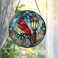 thumbnail image 1 of Christmas Cardinal Glass Suncatcher, Round Holiday Window Panel, Festive Winter, 3.5 in, 1 of 3