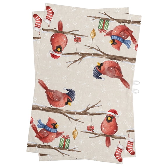 Christmas Cardinal Kitchen Towels Dish Towel Pack of 2 Cottagecore Tree Branch Ornament Beige Soft Dish Cloth Set Absorbent Dishcloth for Drying Dishes, Hand Towels 18 x 28 Inches