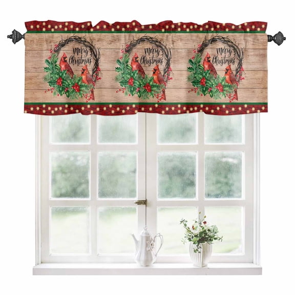 Christmas Cardinal Kitchen Valances for Windows 60x18 Inch Kitchen Curtains Valances Rod Pocket Xmas Berry Farmhouse Wooden Grain Bathroom Window Valances for Window Treatment Decor