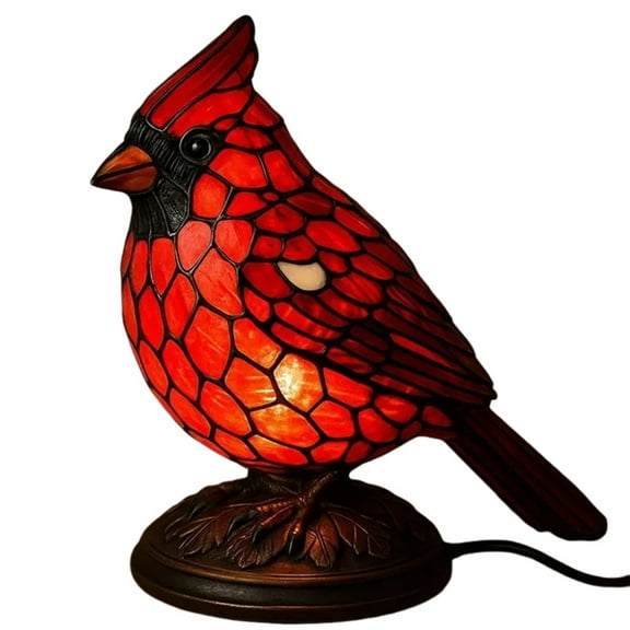 Christmas Cardinal Lamp, Resin Red Bird Desktop Ornament, Xmas Art Decor Light for Bedside Bedroom Home Decor