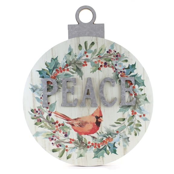 Christmas Cardinal Ornament Wall Decor Wood Metal Accent
