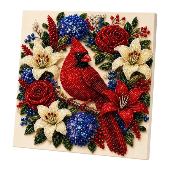 Christmas Cardinal Pearl Art DIY Kit,Diamond Painting Craft for Adults,Red Bird Pearl Diamond Art Project,Festive Holiday Home Wall Decor Gift for Beginners