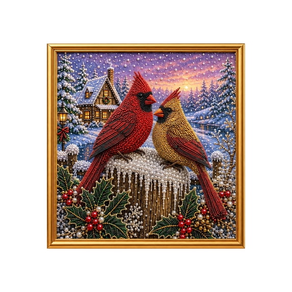 Christmas Cardinal Pearl Art Kits for Adults, Diamond Painting with Frame 7.87x7.87 Inch Square Canvas Diamond Dots Beads for Christmas Decorations Wall Art Gifts for Women Friends