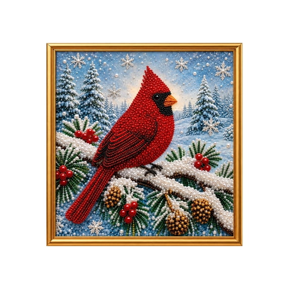 Christmas Cardinal Pearl Diamond Art Kit for Adults, DIY 3D Pearl Bead Painting with Frame, Holiday Wall Decor Craft for Beginners