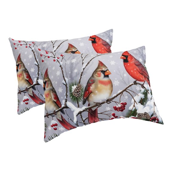 Christmas Cardinal Pillow Covers Decorative Pillow Cases King Size Set of 2, Winter Farmhouse Red Bird Berry Needle Throw Pillow Covers Envelope Closure Lumbar Couch Bed Pillows 20x36 Inch