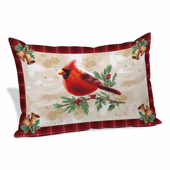 Christmas Cardinal Pillow Covers, Linen Long Throw Pillow Case, Winter Red Bird Vintage Xmas Berry Leaf Holiday Pillow Protector Decorative Cushion Cover for Living Room/Bedroom 20" x 36"