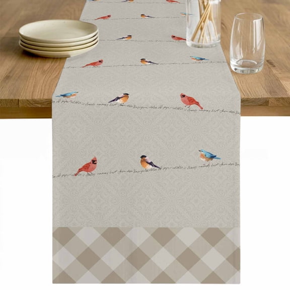 Christmas Cardinal Table Runner 36 Inches Long Farmhouse Dress Scarves, Vintage Winter Birds Brown Plaid Dining Tablerunner for Coffee Table/Kitchen Island/Party Décor, Small 13" x 36"