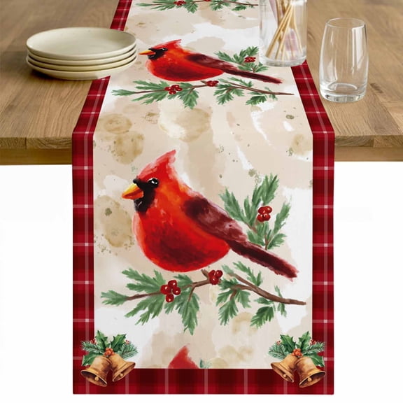 Christmas Cardinal Table Runner 36 Inches Long Farmhouse Dress Scarves, Winter Red Bird Vintage Xmas Berry Leaf Dining Tablerunner for Coffee Table/Kitchen Island/Party Décor, Small 13" x 36"