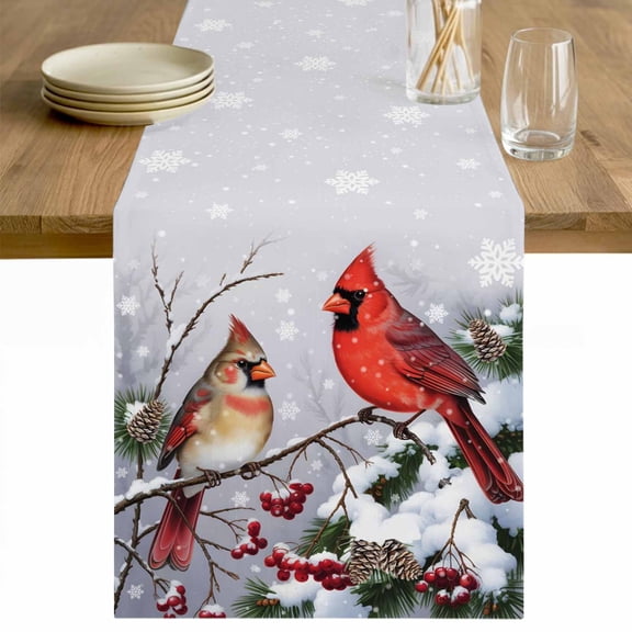 Christmas Cardinal Table Runner 48 Inches Long Farmhouse Dress Scarves, Winter Farmhouse Red Bird Berry Needle Dining Tablerunner for Coffee Table/Kitchen Island/Party Décor, 13" x 48"