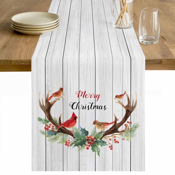Christmas Cardinal Table Runner 72 Inches Long Farmhouse Dress Scarves, Winter Xmas Farmhouse Holly Wood Grain Dining Tablerunner for Coffee Table/Kitchen Island/Party Décor, 13" x 72"