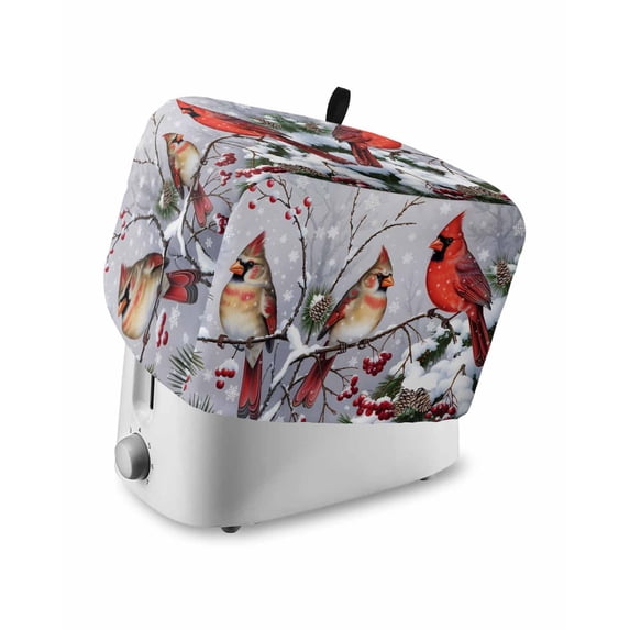 Christmas Cardinal Toaster Cover 4 Slice, Large Kitchen Appliance Covers, Winter Farmhouse Red Bird Berry Needle Toaster Oven Cover with Loop, Bread Machine Cover Polyester Dust Cover Protection