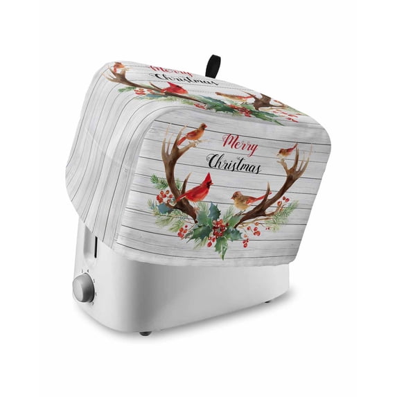 Christmas Cardinal Toaster Cover 4 Slice, Large Kitchen Appliance Covers, Winter Xmas Farmhouse Holly Wood Grain Toaster Oven Cover with Loop, Bread Machine Cover Polyester Dust Cover Protection