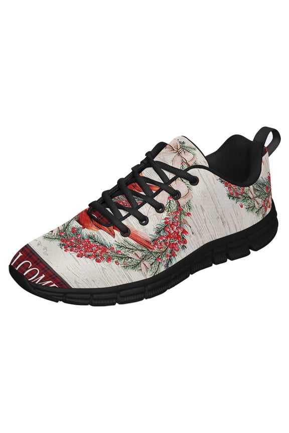 Christmas Cardinal Welcome Running Shoes Sneakers Mesh Black Size 3.5