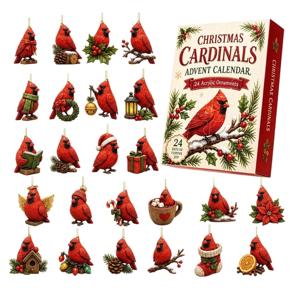 Christmas Cardinals Advent Calendar 2026 - 24-Day 2D Festive Countdown, Acrylic Charms Blind Box - Gift For Family Members, Cardinal Lovers, Bird Themed Xmas Ornaments