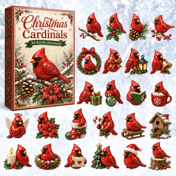 Christmas Cardinals Advent Calendar 2026 - 24-Day Festive Countdown, Acrylic Charms Blind Box - Gift For Family Members, Cardinal Lovers