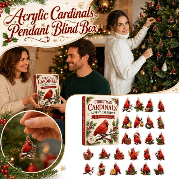 Christmas Cardinals Advent Calendar 2026, 24 Pcs Acrylic Cardinal Bird Christmas Ornaments Countdown Calendar, Holiday Advent Box with Red Bird Hanging Ornaments for Christmas Tree Home Decor