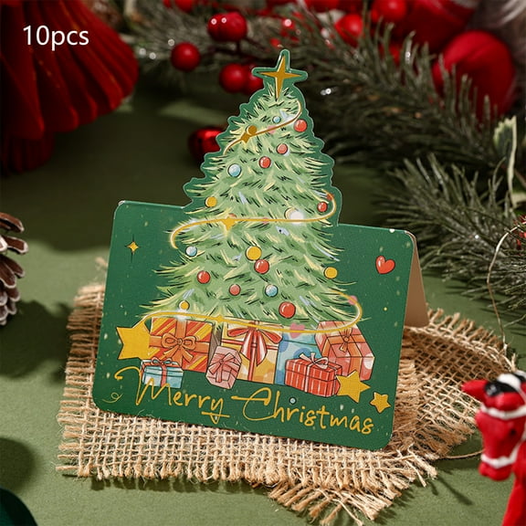 Christmas Cards 10 Pack Gold Foil Christmas Tree Greeting Cards with Envelopes Holiday Thank You Cards Festive Note Cards for Greetings Gifts 5.35x3.86 Inch Multicolor