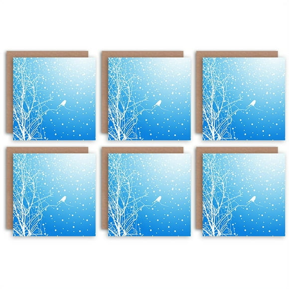 Christmas Cards Bird Winter Snow Trees Set Blank Xmas Blank Greeting Cards With Envelopes Pack of 6