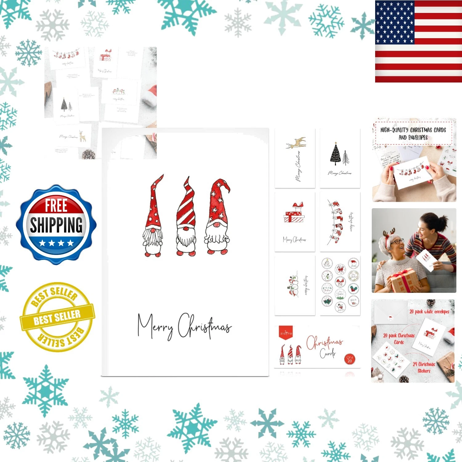 Christmas Cards Boxed With Envelopes, Happy Holidays Cards,Bulk Christmas Cards