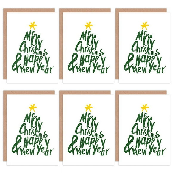 Christmas Cards Merry Christmas Happy New Year Tree Set Xmas Blank Greeting Cards With Envelopes Pack of 6