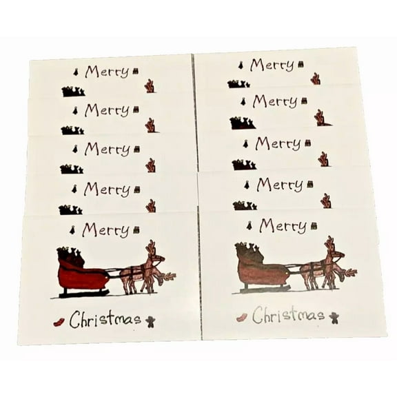 Christmas Cards Pack 10 Children Hand Drawn Picture Reindeer Sleigh No Envelopes