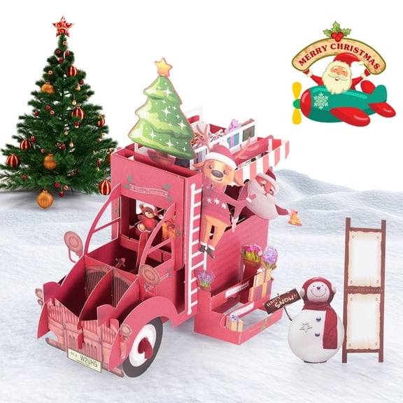 Christmas Cards Pop Up Holiday Greeting Cards with Envelopes, 3D Christmas Truck Design, 5.7"x2.5"x4.3"