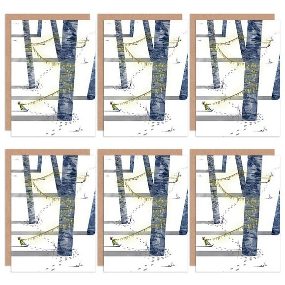 Christmas Cards Tree Lights Pretty Watercolour Set Xmas Blank Greeting Cards With Envelopes Pack of 6