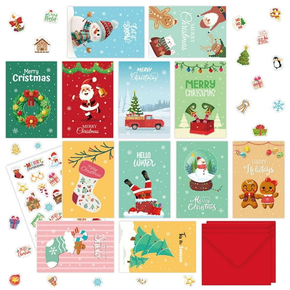 Christmas Cards with Envelopes, | 12 Assorted Holiday Designs with Greetings | 24-Count (7.87x5.9 Inch Folded Cards)