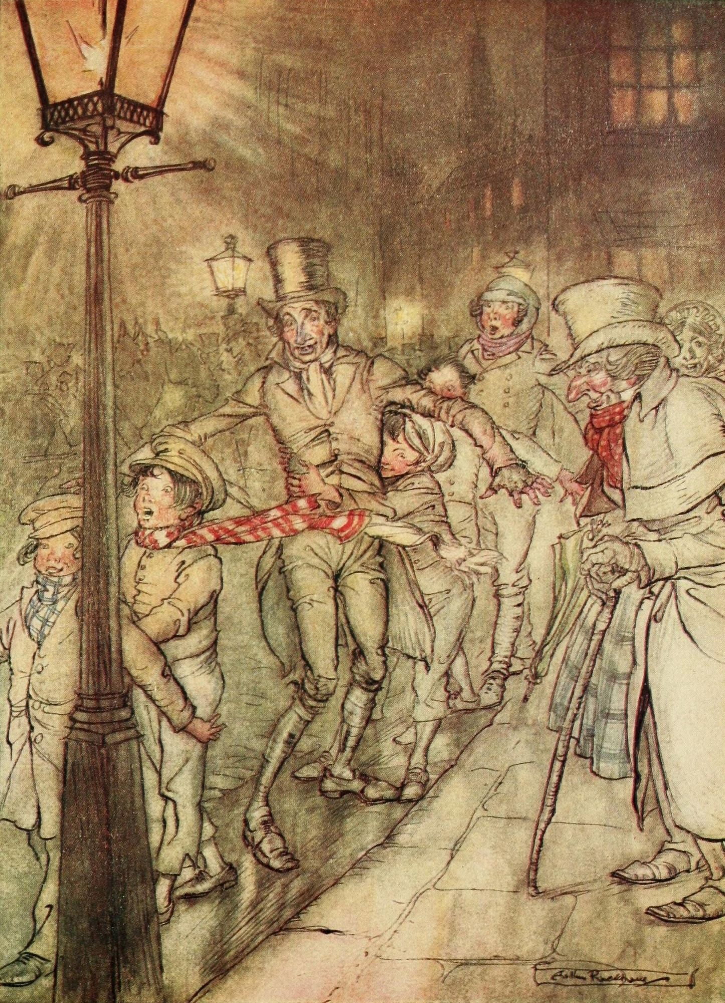 Christmas Carol 1915 Bob Cratchit on Cornhill Canvas Art - A Rackham (18 x 24)