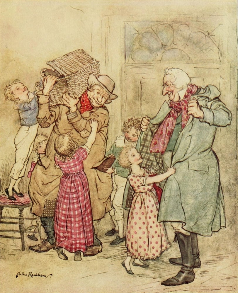 Christmas Carol 1915 Laden with Presents Canvas Art - A Rackham (24 x 36)