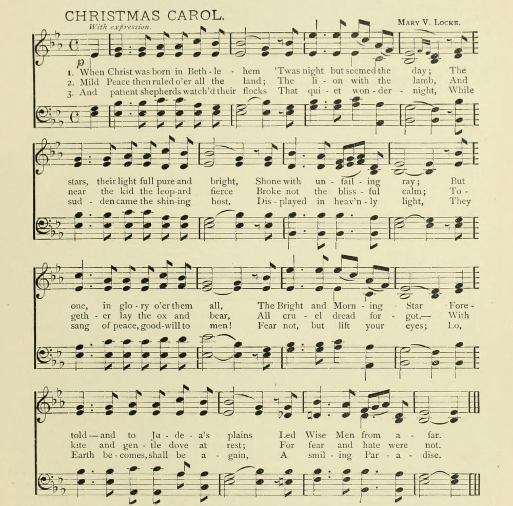 Christmas Carol Mary V Locke Christmas in Song 1891 Canvas Art - (18 x 24)