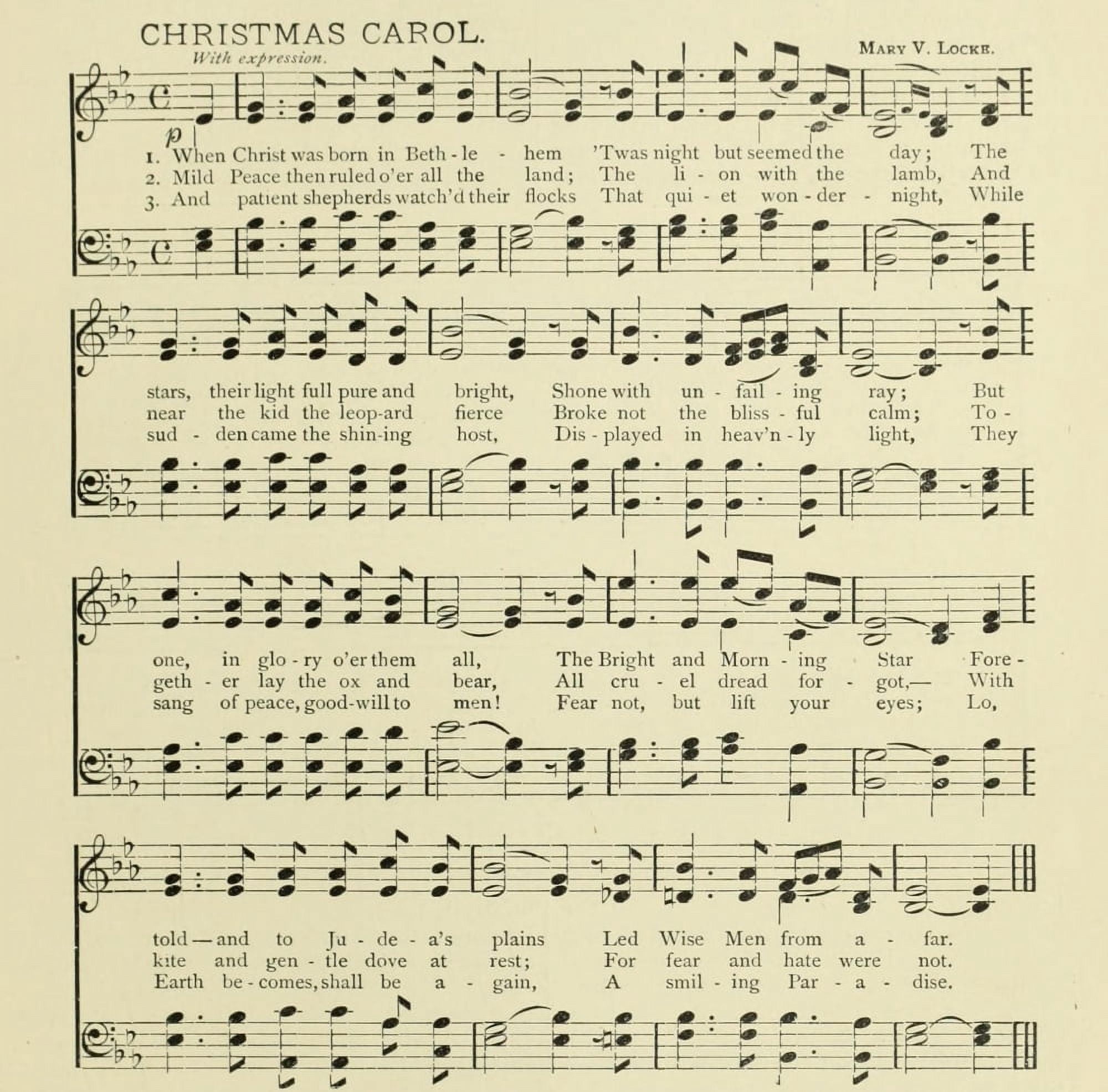 Christmas Carol Mary V Locke Christmas in Song 1891 Canvas Art - (24 x 36)