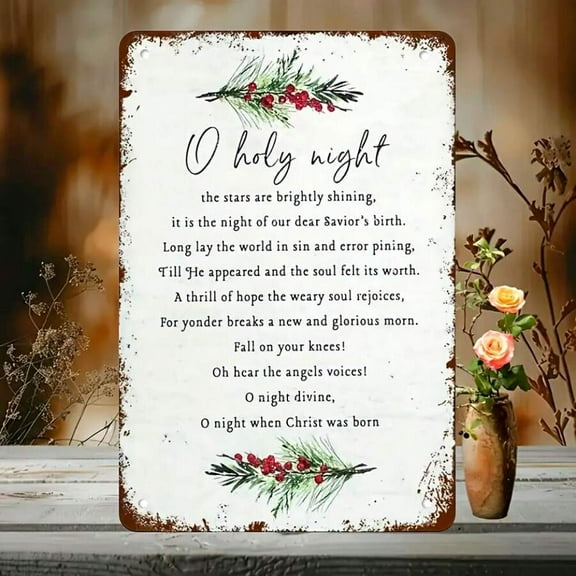 Christmas Carol Religious Tin Sign - 8x12 Inch Rustic Wall Art Durable Metal Home Decor For Religious Believers & Christmas Holiday Decorations