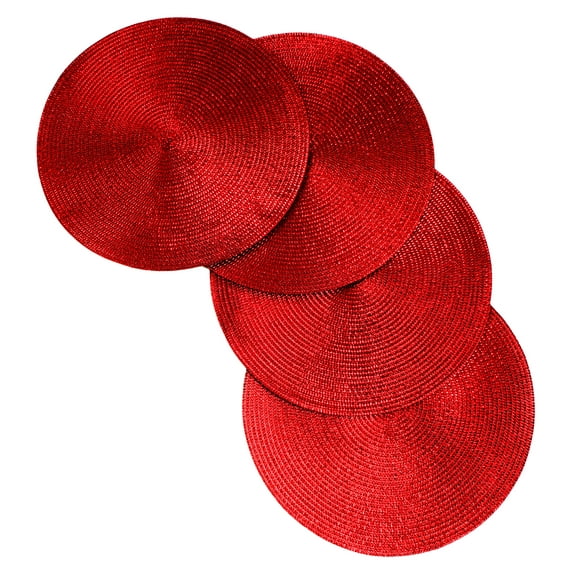 Christmas Carol Woven Spiral Table Placemats 15 Inches Round Set of 4 Non-Slip Dining & Kitchen Table Mats Red