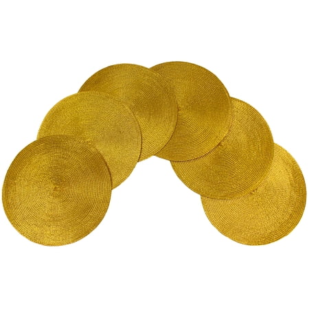 Christmas Carol Woven Spiral Table Placemats 15 Inches Round Set of 6 Non-Slip Dining & Kitchen Table Mats Gold