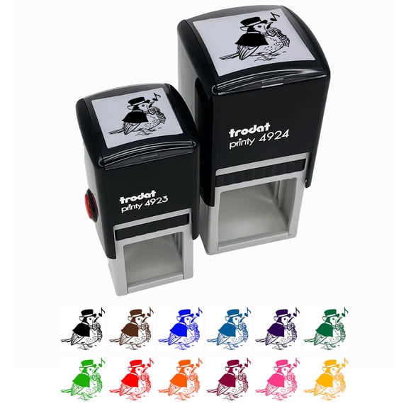 Christmas Caroler Song Bird Robin Self-Inking Rubber Stamp Ink Stamper - Pink Ink - Small 1 Inch