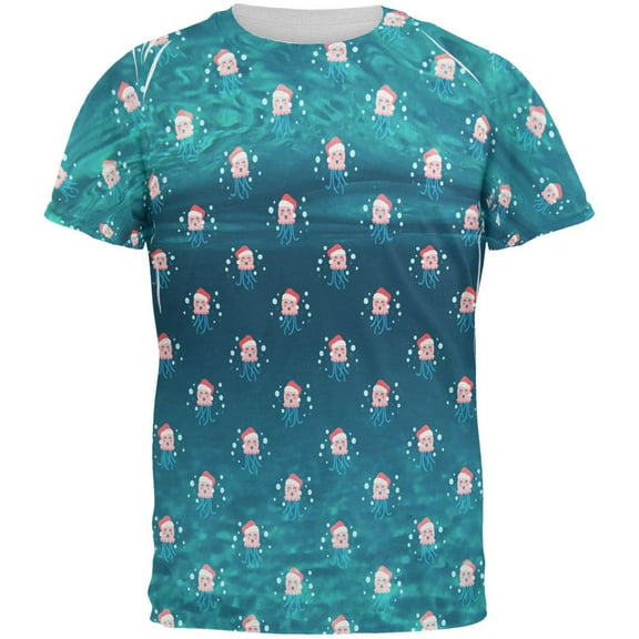 Christmas Caroling Jellyfish Pattern All Over Mens T Shirt Multi MD