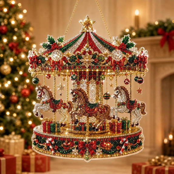 Christmas Carousel 3D Pearl Diamond Art Kit for Adults, 12 x 10 Inch ...