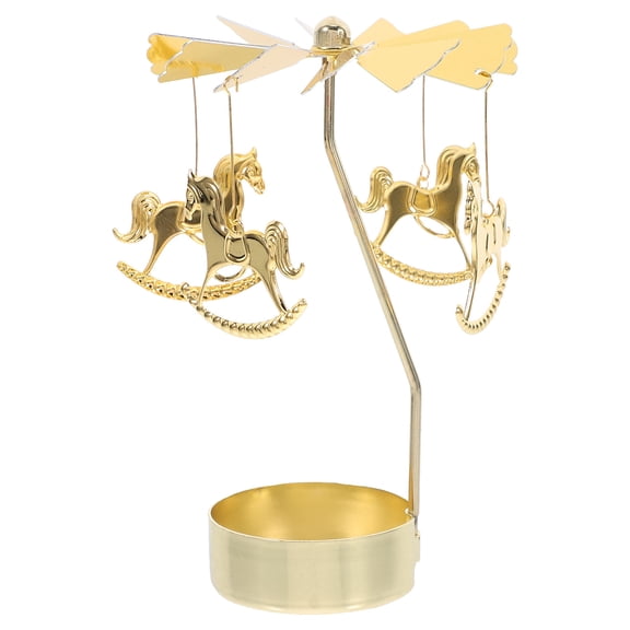 Christmas Carousel Candle Holder Rotating Metal Candlestick with Elegant Golden Finish