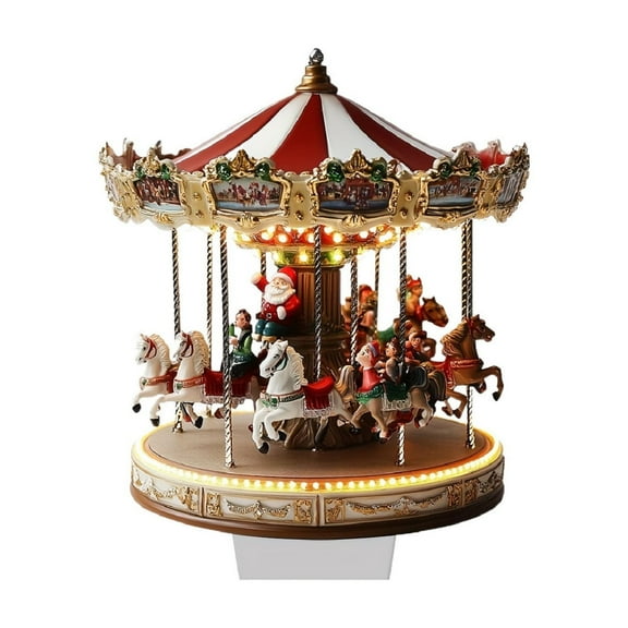 Christmas Carousel Figurine with Rotating Horses and Detailed Design Christmas Decor as show One Size