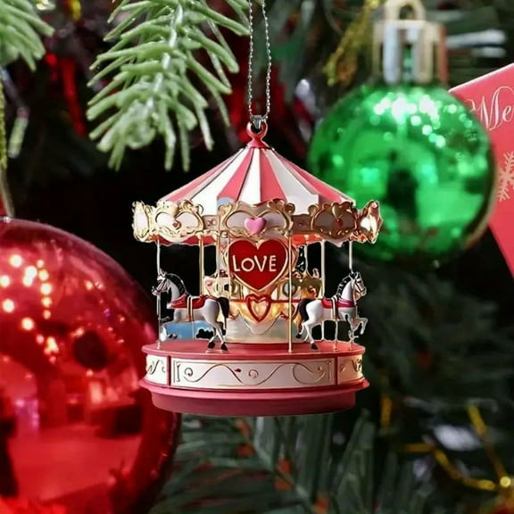 Christmas Carousel Figurines Decoration Christmas Village House Musical Carousel , Music Box for Girl and Boy Kids