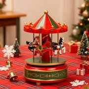 Christmas Carousel Figurines Decoration Christmas Village House Musical Carousel with 4 Horses Go Round, Music Box Gift for Girls and Boys