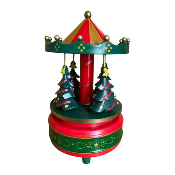 Christmas Carousel Music Box Christmas Decoration - 7.2x4.3" Rotating Musical Creative Ornament for Holidays Home Desktop Decor & Festive Gift
