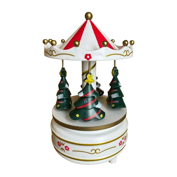 Christmas Carousel Music Box Christmas Decoration - 7.2x4.3" Rotating Musical Creative Ornament for Holidays Home Desktop Decor & Festive Gift