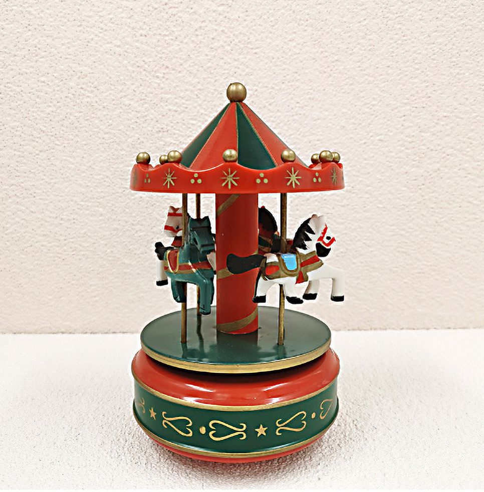 Christmas Carousel Music Box Go Round Rotating Windup Musical Gift Gift 