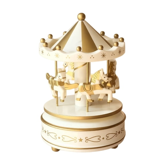 Christmas Carousel Music Box, Rotating Musical Topper with Star Gold Finish, Playing Festive Melody, Elegant Birthday Gift for Girls, Holiday Home Decoration